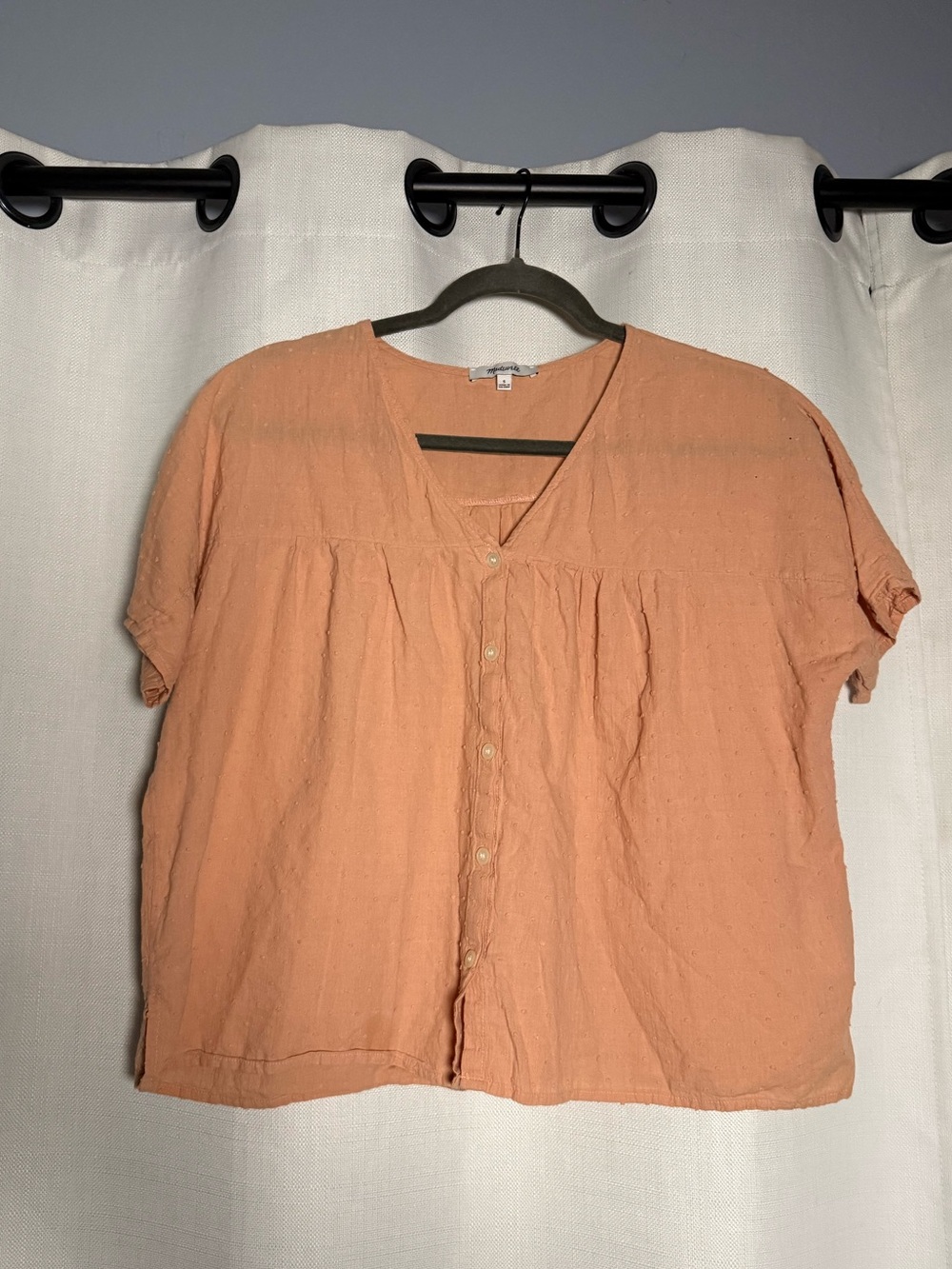 Madewell Rhyme Button Front Swiss Dot Top in Antique Coral Size Small - Picture 2 of 7